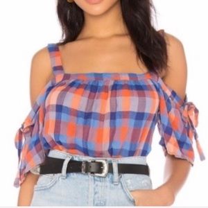 Sanctuary dawn blue cold shoulder tie sleeve top